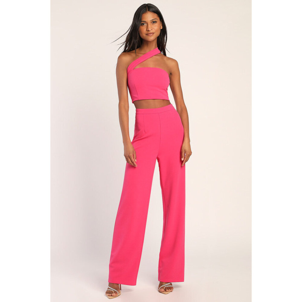 Lulus Flaunt It Like That Hot Pink One-shoulder Two-piece Jumpsuit - Size M